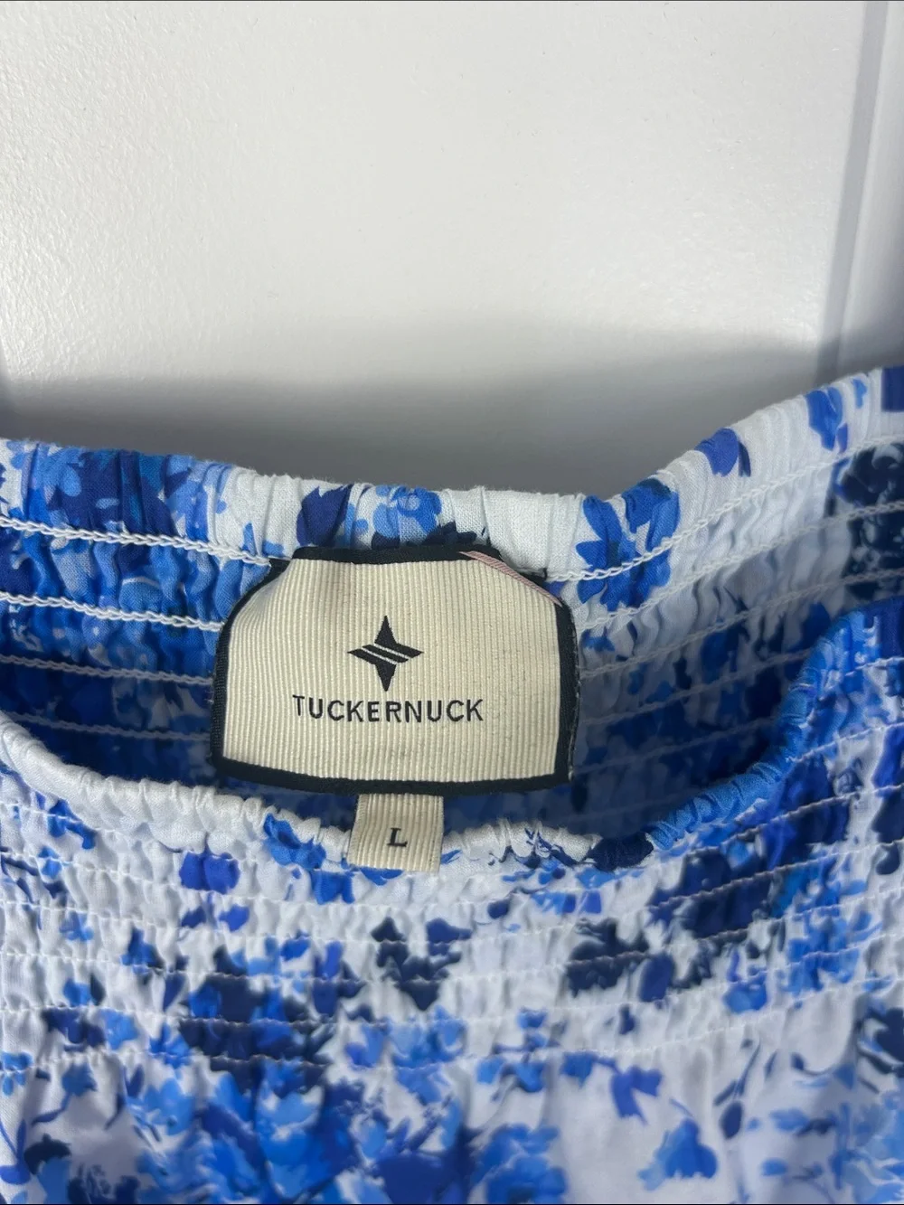 Tuckernuck Cotton Blue Floral Square-Neck Puff Sleeve Top Size Large